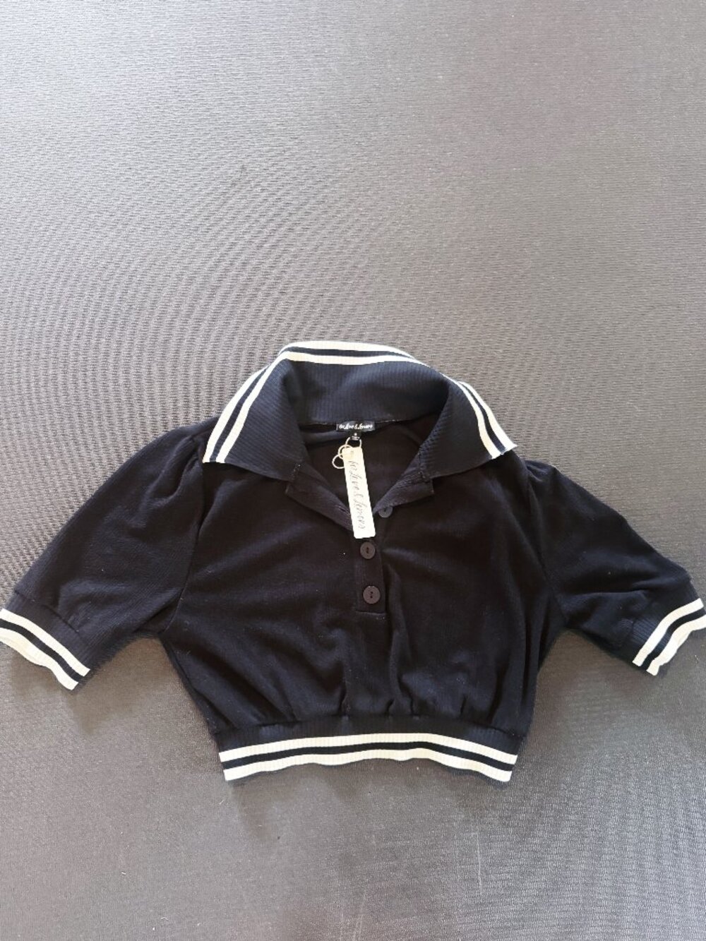 For Love and Lemons Black Knit Crop Polo Sweater